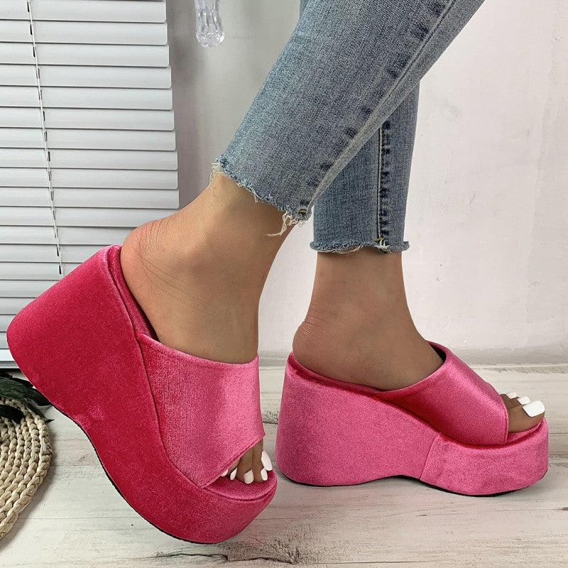 Casual Daily Patchwork Solid Color Round Out Door Wedges Shoes (Heel Height 3.54in) NewGew