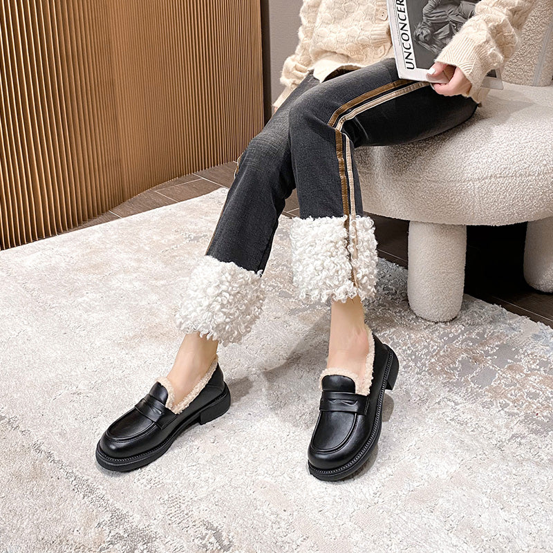 Women Retro Winter Furred Casual Loafers Newgew Shoes