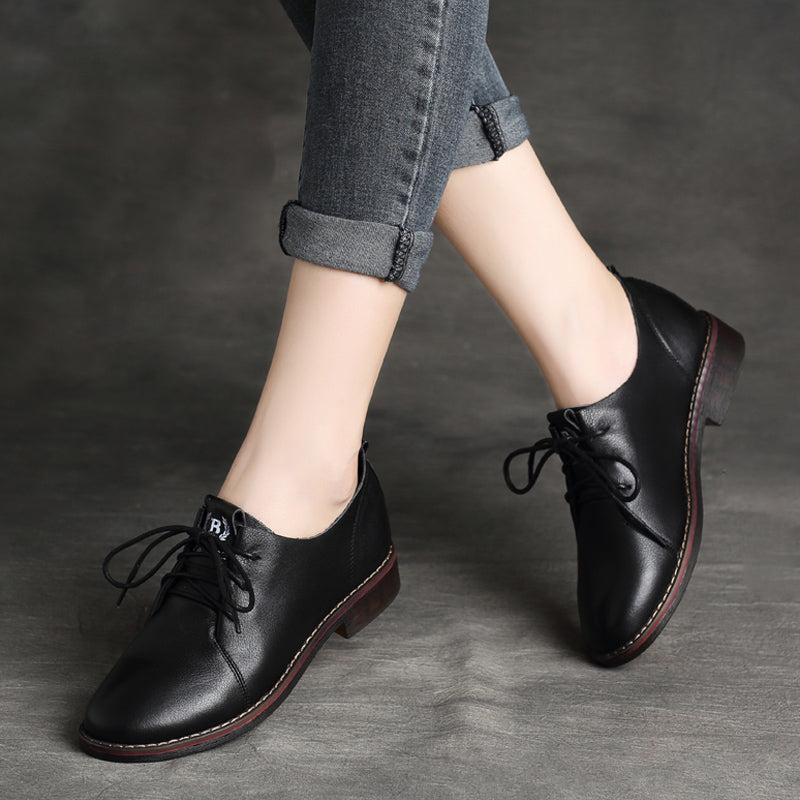 Women Retro Leather Soft Casual Shoes Newgew Shoes