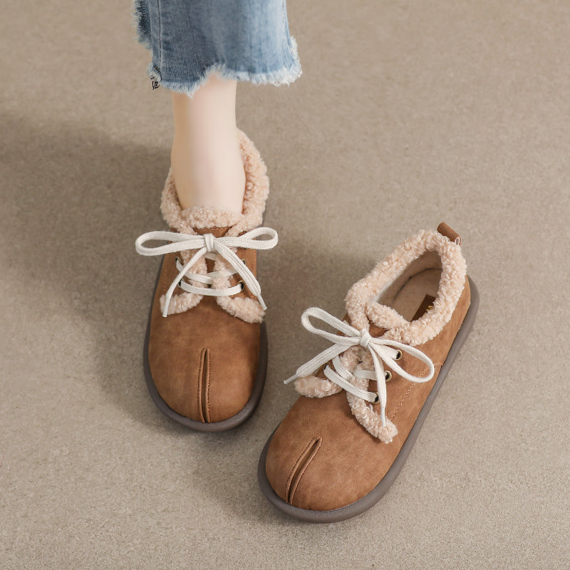 Women Retro Leather Furred Flat Casual Shoes Newgew Shoes