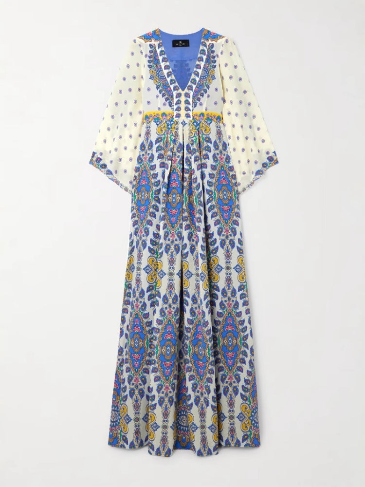 Casual Loose Printed V-Neck Maxi Dress Newgew Dresses