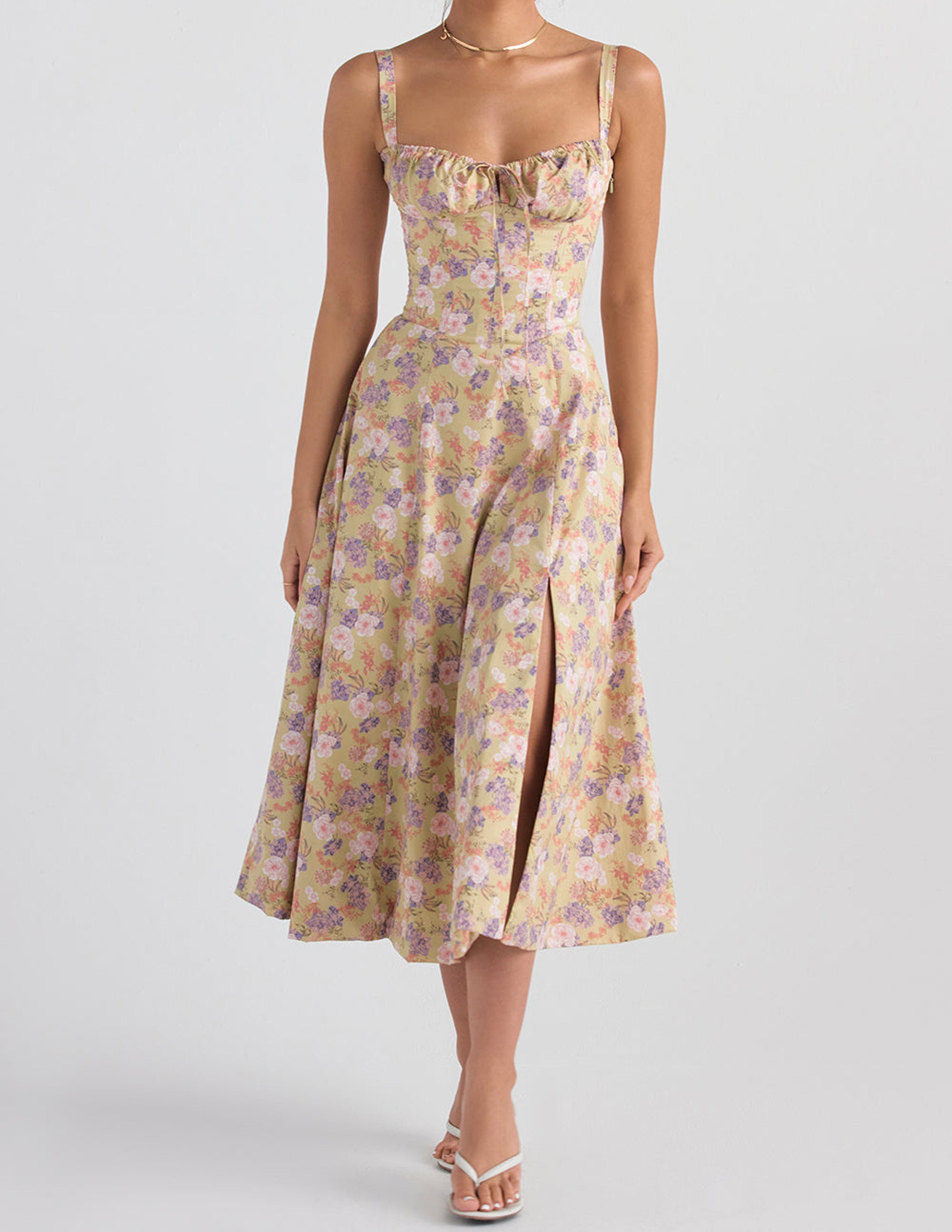 Rose Print Herringbone Slip Dress Newgew Dresses