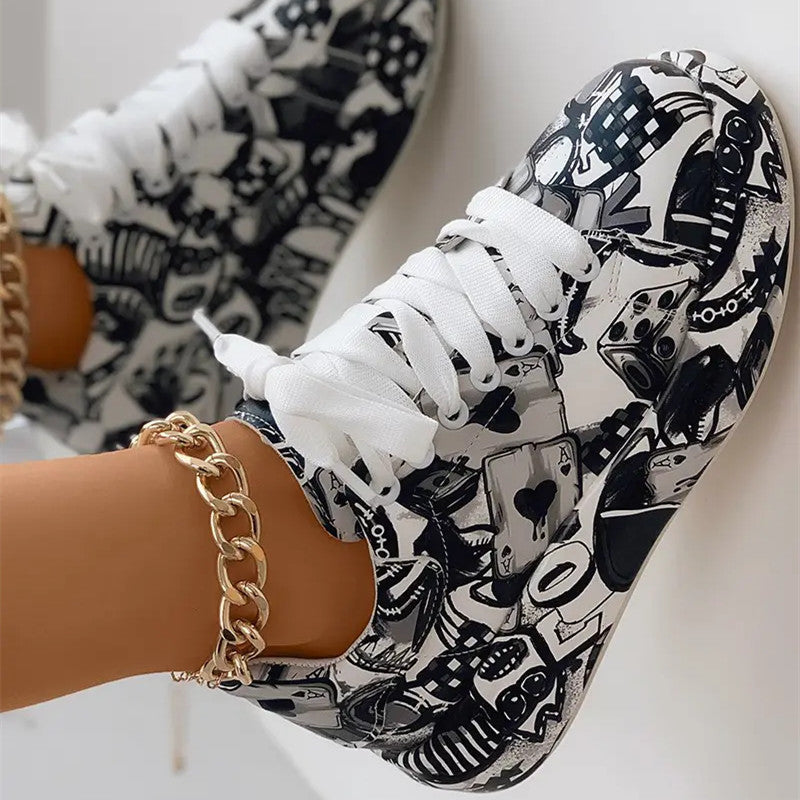 Fashion Casual Bandage Graffiti Round Comfortable Out Door Shoes NewGew