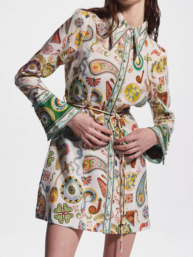 Exquisite And Fashionable Printed Trumpet Sleeve Mini Dress Newgew Dresses