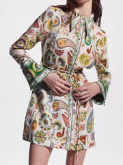 Exquisite And Fashionable Printed Trumpet Sleeve Mini Dress Newgew Dresses