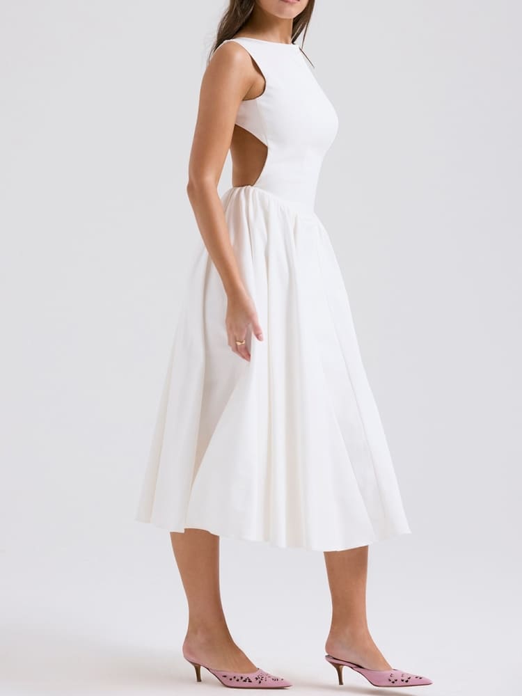 White Twill Midi Sundress Newgew Dresses