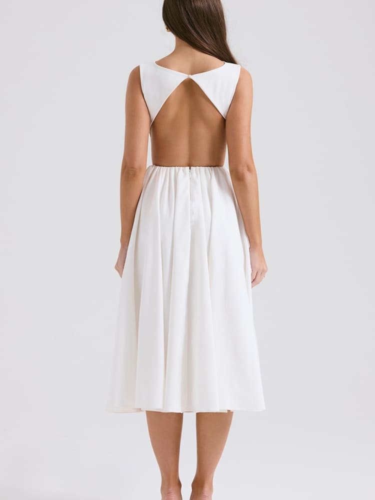 White Twill Midi Sundress Newgew Dresses