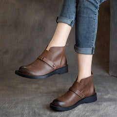 Women Solid Leather Retro Soft Flat Boots Newgew Shoes