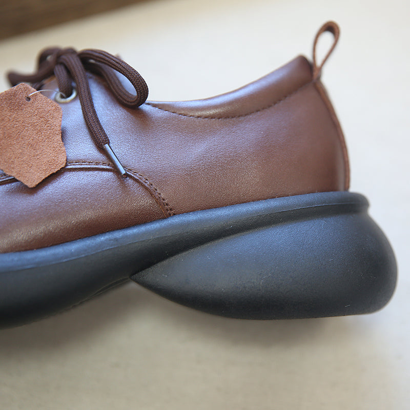 Women Retro Patchwork Solid Leather Casual Shoes Newgew Shoes