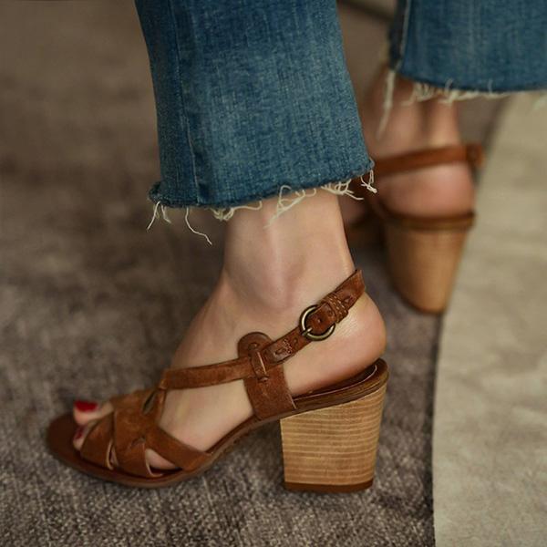 Women Vintage Chunky Heel Pumps Casual Sandals NewGew