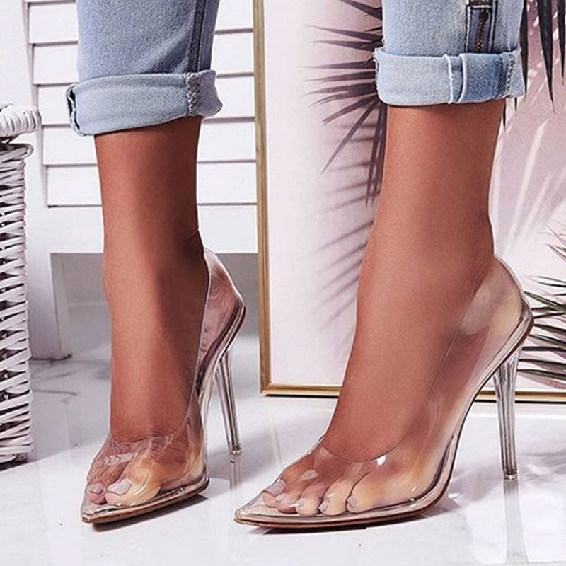 Powerful Transparent Pointed Toe High Heel Suede Trim Pumps - Apricot NewGew