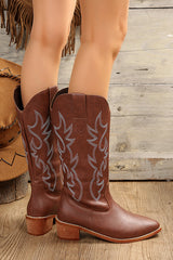 Retro Mid-Heeled Pointed Toe Western Cowboy Boots NewGew