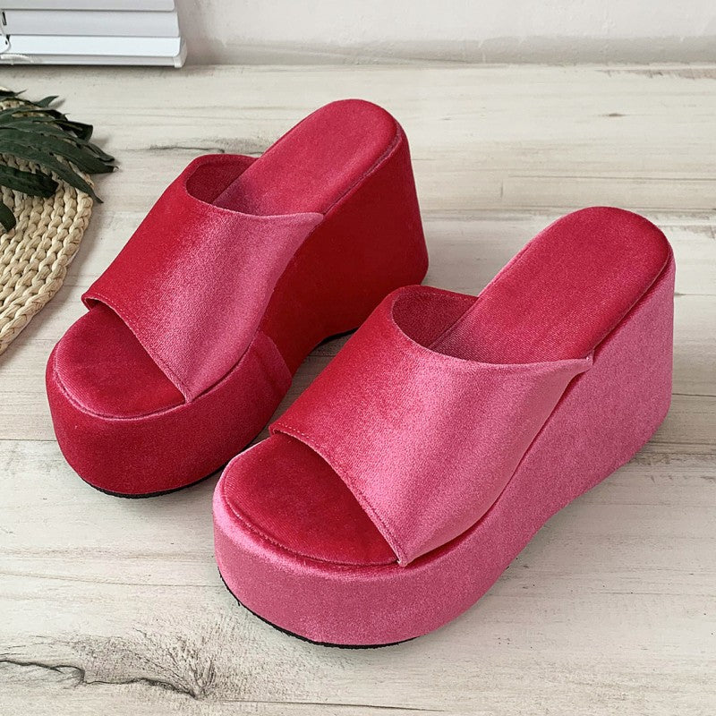 Casual Daily Patchwork Solid Color Round Out Door Wedges Shoes (Heel Height 3.54in) NewGew