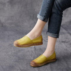 Women Retro Elastic Slip-on Leather Casual Flats Newgew Shoes