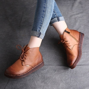 Women Cowhide Soft Casual Retro Ankle Boots Newgew Shoes