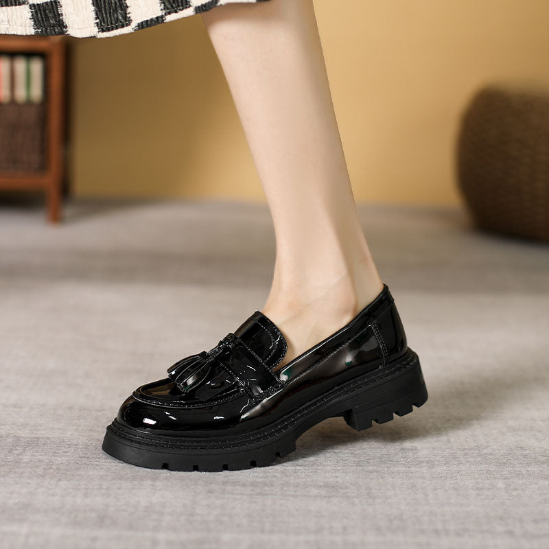 Women Minimalist Glossy Leather Casual Loafers Newgew Shoes