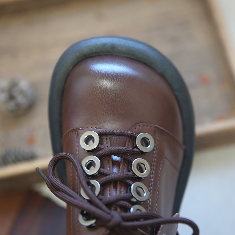 Women Retro Cowhide Lace Up Casual Shoes Newgew Shoes