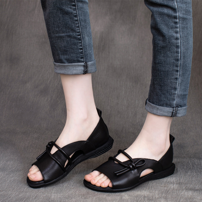 Women Retro Cowhide Flat Casual Sandals Newgew Shoes