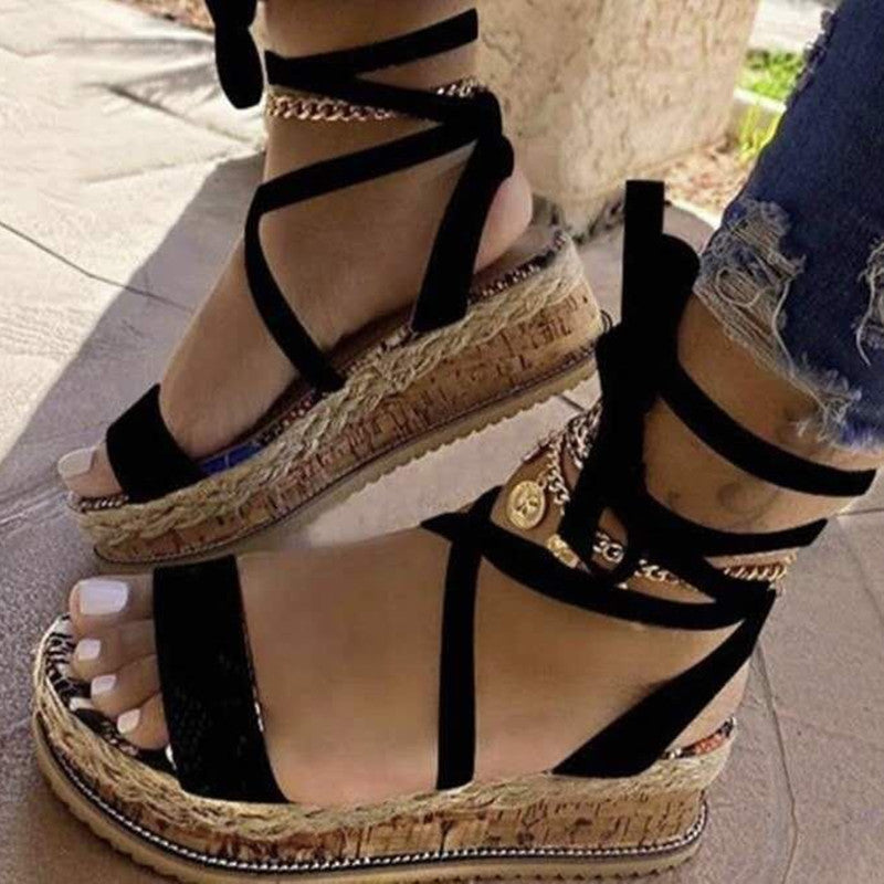 Fashion Casual Bandage Patchwork Round Comfortable Wedges Shoes NewGew