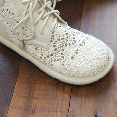 Women Hollow Cotton Linen Summer Flat Boots Newgew Shoes