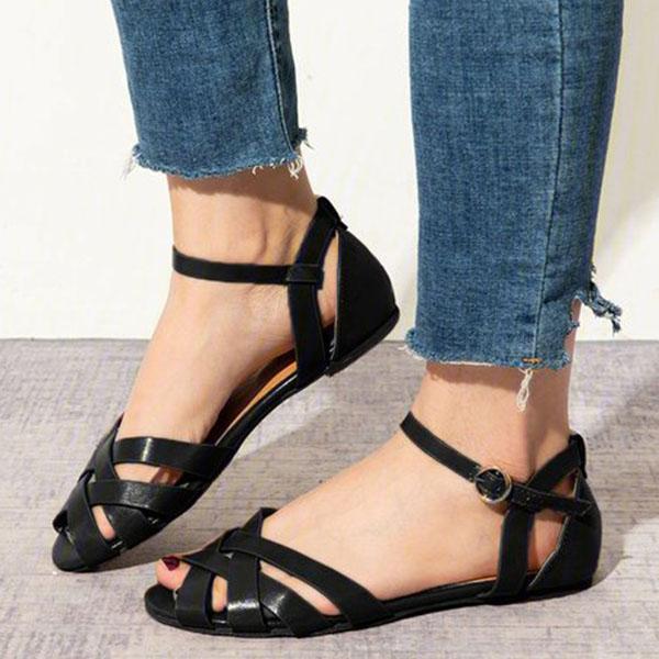 Crossed Strap Flats Adjustable Buckle Sandals NewGew