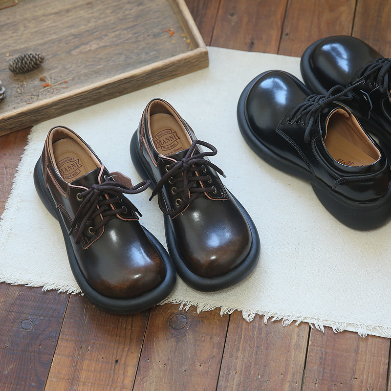 Women Retro Solid Glossy Leather Casual Shoes Newgew Shoes