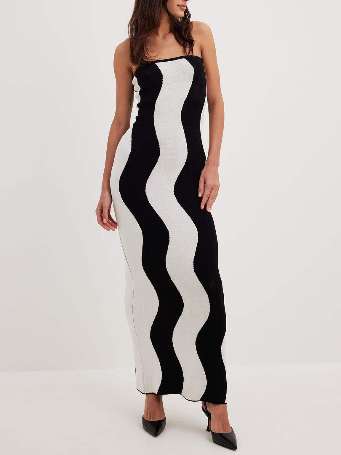 Wavy Striped Contrast Bandeau Midi Dress Newgew Dresses