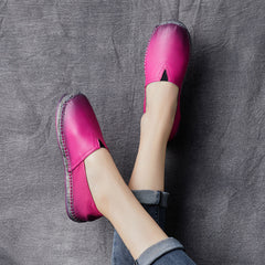 Women Retro Elastic Slip-on Leather Casual Flats Newgew Shoes