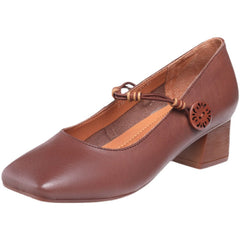 Women Solid Leather Square Head Pumps Newgew Shoes