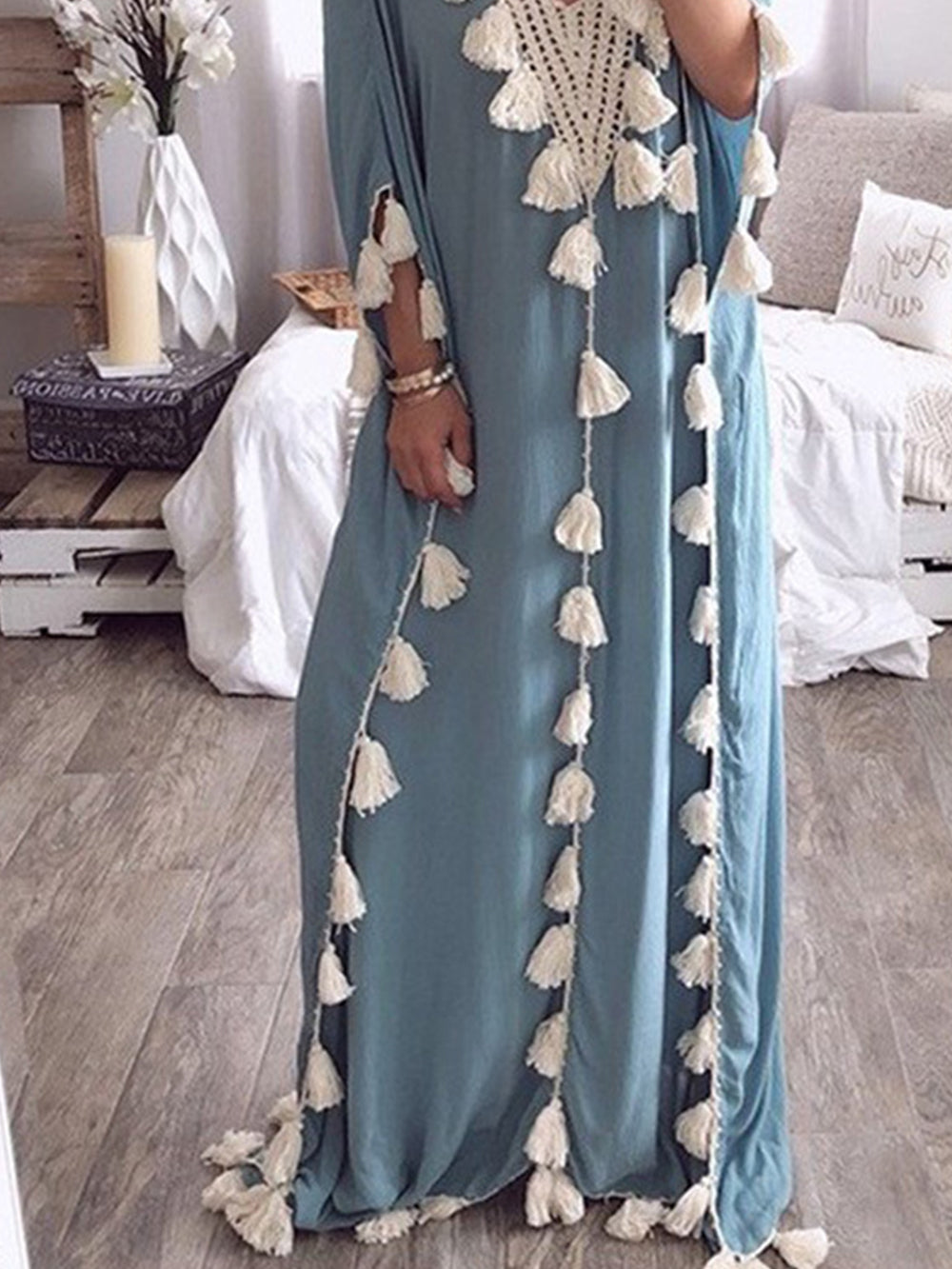 V-Neck Fringed Panel Dress Newgew Dresses