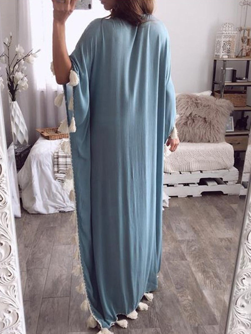 V-Neck Fringed Panel Dress Newgew Dresses