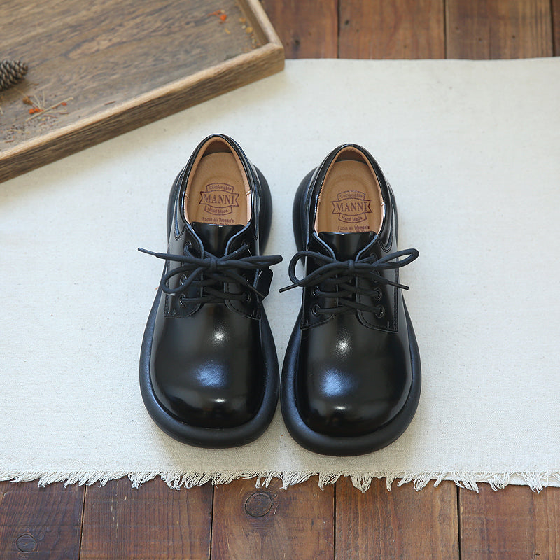 Women Retro Solid Glossy Leather Casual Shoes Newgew Shoes