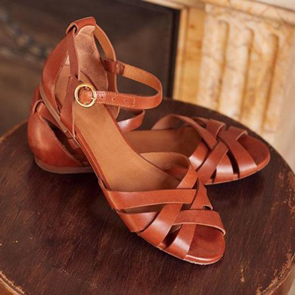 Crossed Strap Flats Adjustable Buckle Sandals NewGew