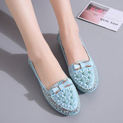 Elegant Applique Bowknot Decor Wedding Bridal Shoes Lace Split Joint Ballet Flats NewGew