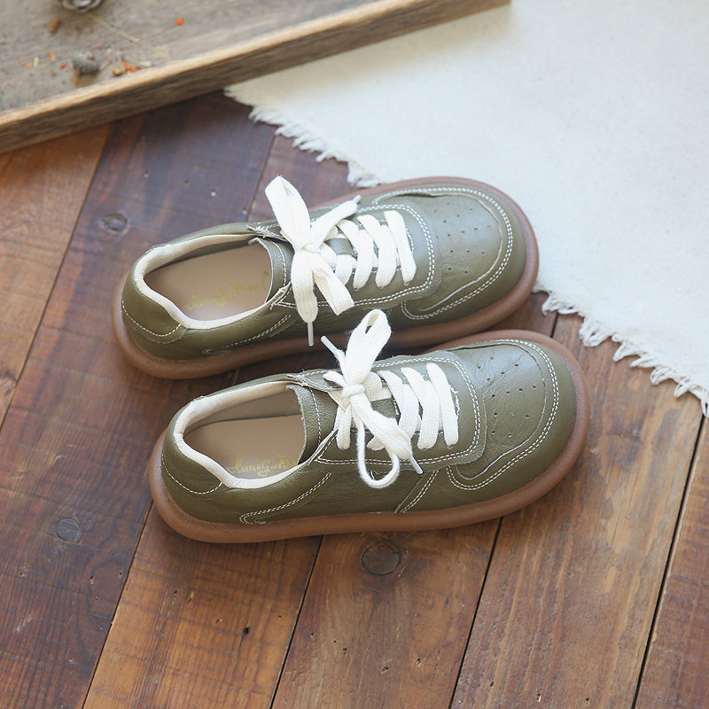 Women Casual Breather Leather Flat Shoes Newgew Shoes