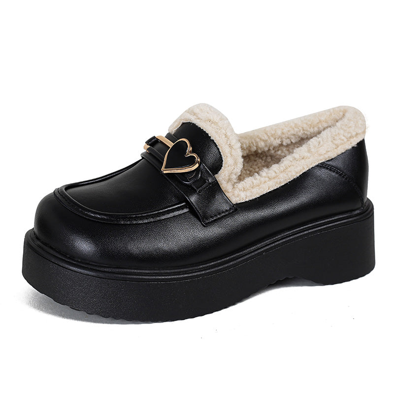 Women Minimalist Fashion Furred Thick Soled Loafers Newgew Shoes