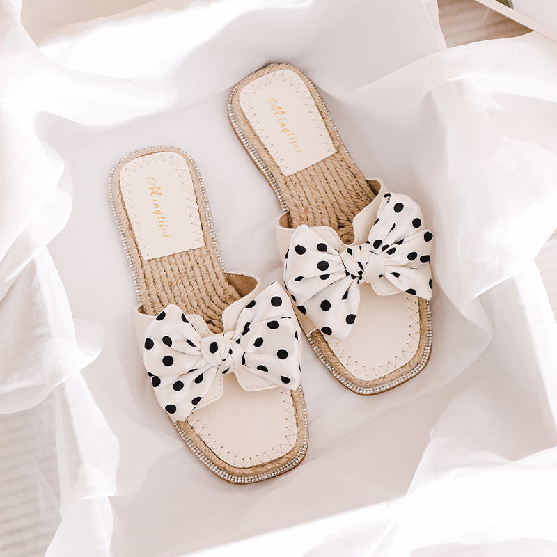 Women Fashion Dots Bowknot Casual Summer Slides Newgew Shoes