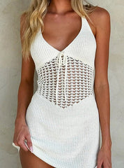 Halter Crochet Waist Backless Knit Mini Dress Newgew Dresses