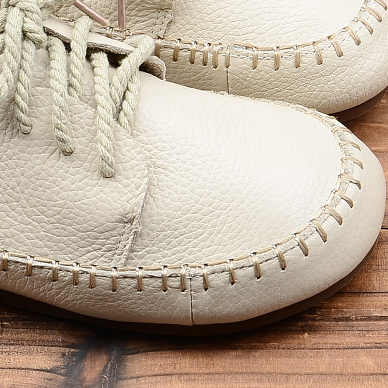 Women Retro Leather Flat Casual Shoes Newgew Shoes