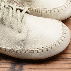 Women Retro Leather Flat Casual Shoes Newgew Shoes