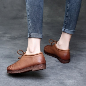 Women Retro Soft Hand-Knitted Leather Casual Shoes Newgew Shoes