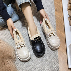 Women Minimalist Fashion Furred Thick Soled Loafers Newgew Shoes