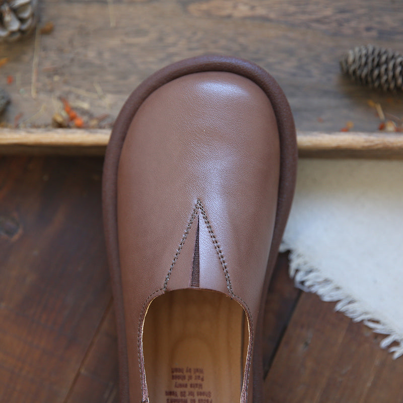 Women Retro Solid Soft Leather Flat Casual Shoes Newgew Shoes