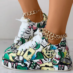 Fashion Casual Bandage Graffiti Round Comfortable Out Door Shoes NewGew