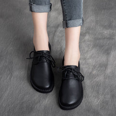 Women Retro Solid Cowhide Leather Soft Shoes Newgew Shoes