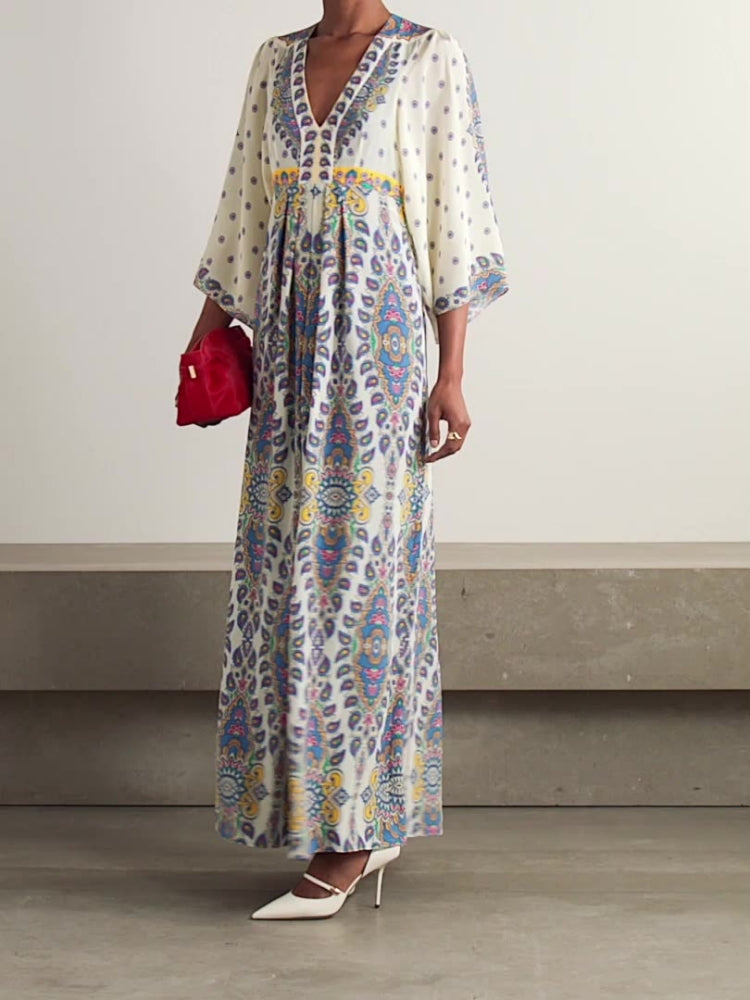 Casual Loose Printed V-Neck Maxi Dress Newgew Dresses