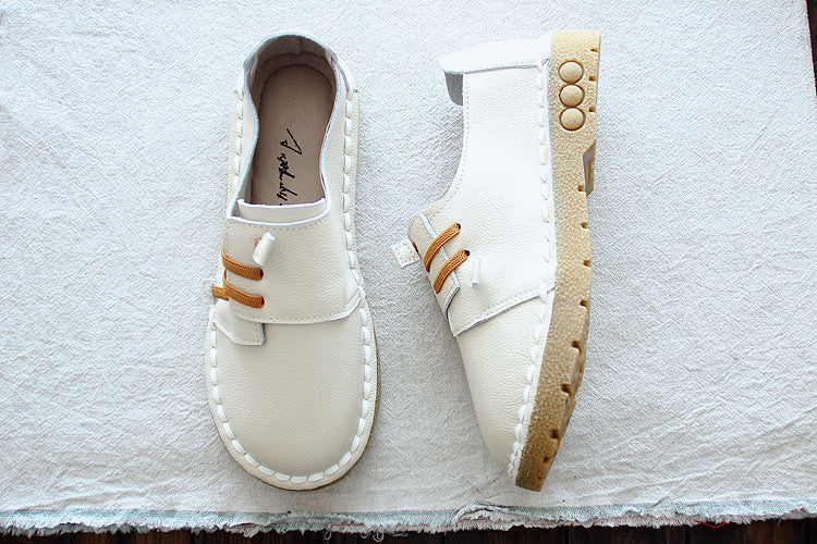 Women Retro Soft Cowhide Leather Casual Shoes Newgew Shoes