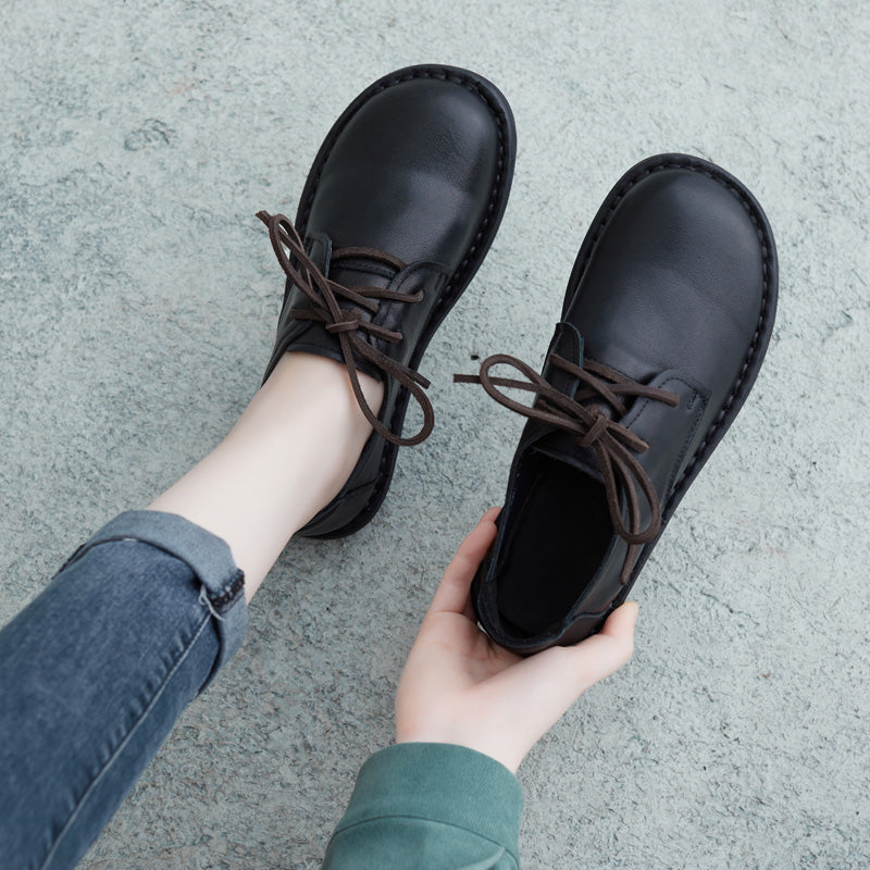 Women Retro Handmade Solid Leather Soft Casual Shoes Newgew Shoes