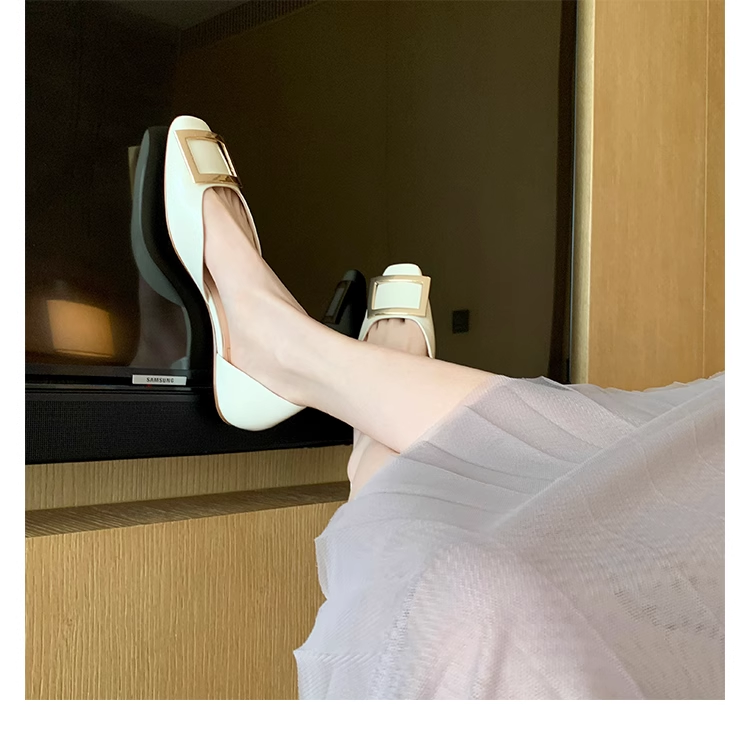 RV square buckle patent leather square toe flat shoes NewGew