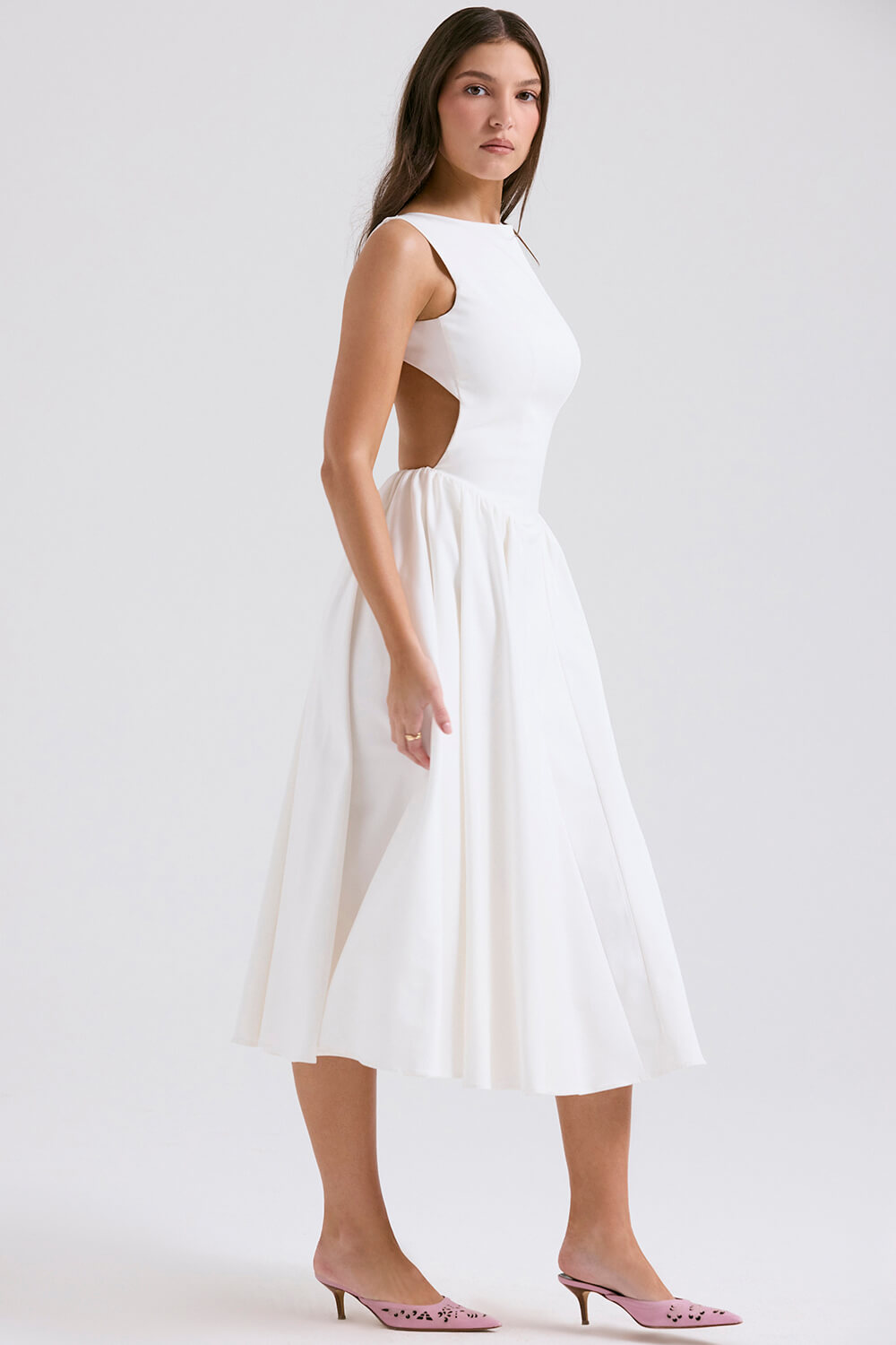 Stylish And Elegant Solid Color Round Neck Backless Sleeveless Midi Dress Newgew Dresses